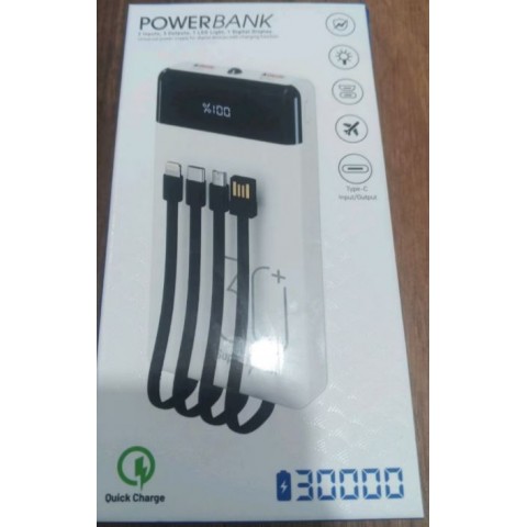 30.000 mAh Dijital Göstergeli Dahili Çoklu Kablolu Powerbank